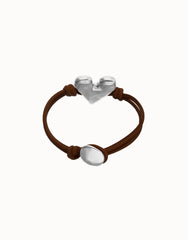 Black Leather Bracelet With Heart Shaped Sterling Silver Plated Detail