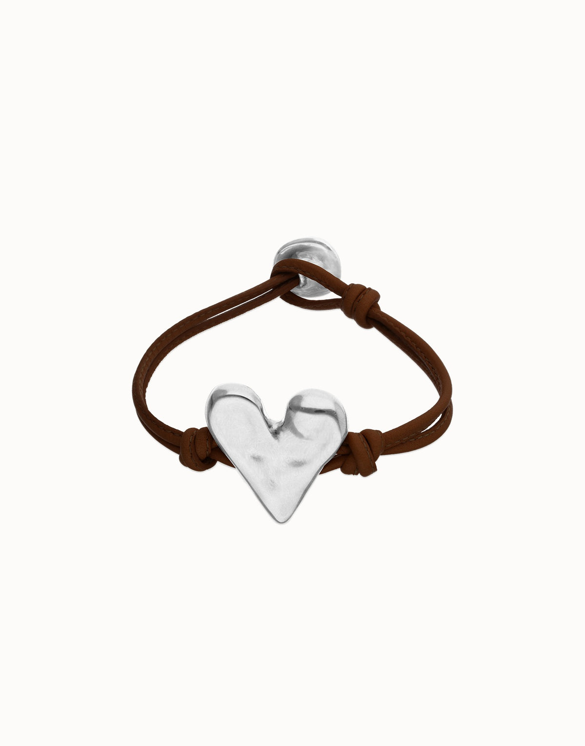 Black Leather Bracelet With Heart Shaped Sterling Silver Plated Detail