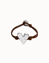 Black Leather Bracelet With Heart Shaped Sterling Silver Plated Detail