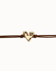 Black Leather Bracelet With Heart Shaped 18K Detail Plated Detail