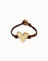 Black Leather Bracelet With Heart Shaped 18K Detail Plated Detail