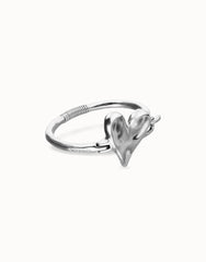 Metal Alloy Semi Rigid Bracelet Plated In Sterling Silver With Heart Detail