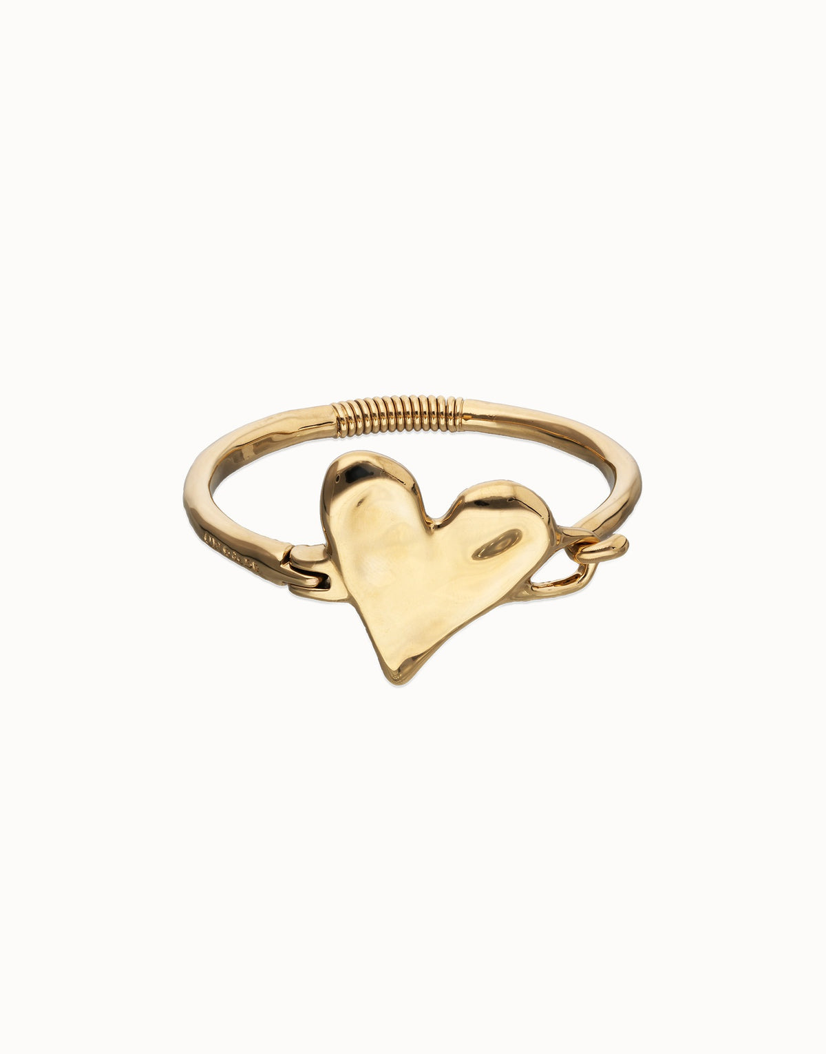 Metal Alloy Semi Rigid Bracelet Plated In 18K Gold With Heart Detail