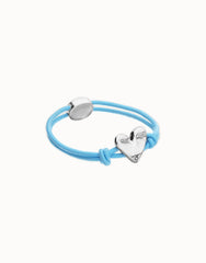 Blue Elastic Thread Sterling Silver Plated Bracelet With Heart