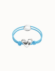 Blue Elastic Thread Sterling Silver Plated Bracelet With Heart