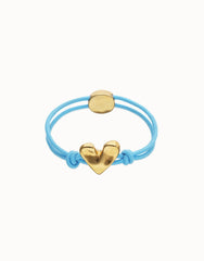 Blue Elastic Thread 18K Gold Plated Bracelet With Heart