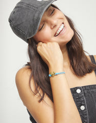 Blue Elastic Thread 18K Gold Plated Bracelet With Heart