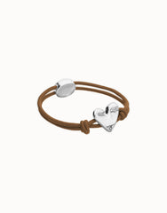 Brown Elastic Thread Sterling Silver Plated Bracelet With Heart