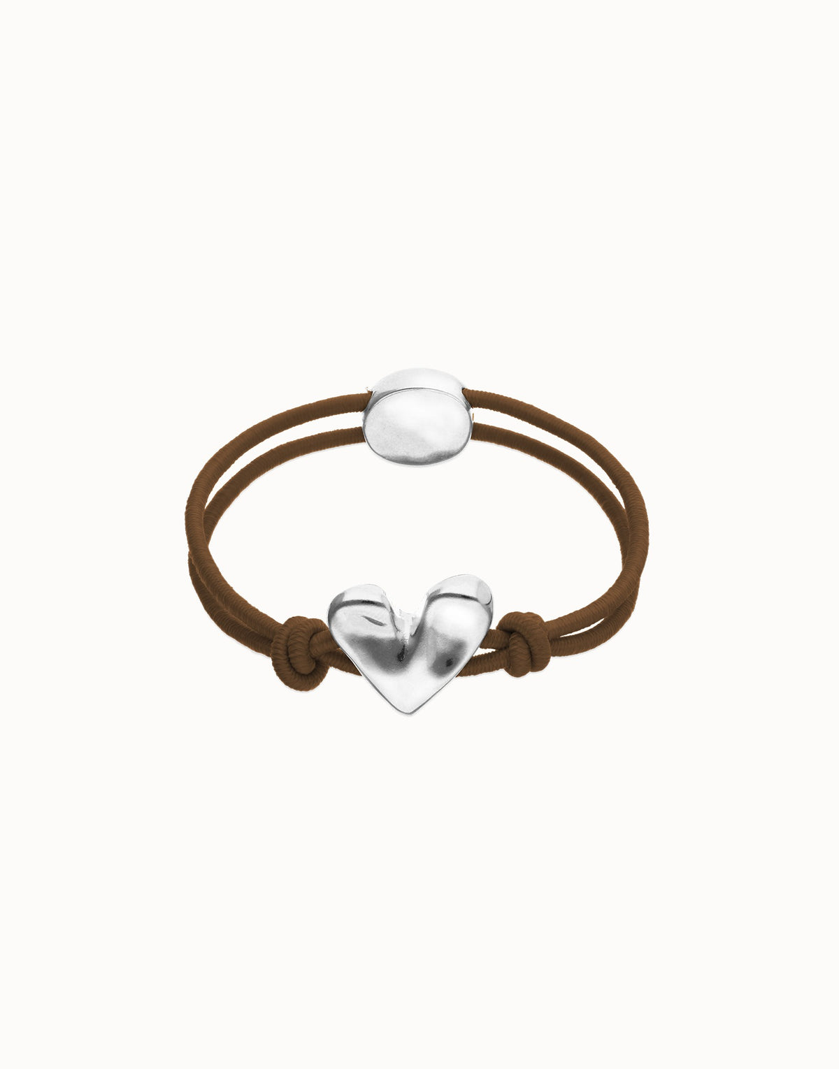 Brown Elastic Thread Sterling Silver Plated Bracelet With Heart