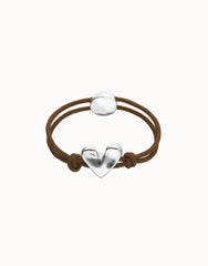 Brown Elastic Thread Sterling Silver Plated Bracelet With Heart