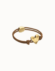 Brown Elastic Thread 18K Gold Plated Bracelet With Heart
