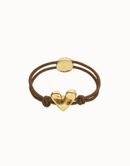 Brown Elastic Thread 18K Gold Plated Bracelet With Heart