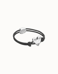 Black Elastic Thread Sterling Silver Plated Bracelet With Heart