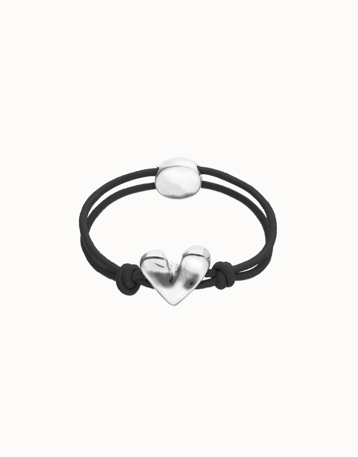 Black Elastic Thread Sterling Silver Plated Bracelet With Heart