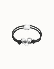 Black Elastic Thread Sterling Silver Plated Bracelet With Heart