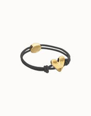 Blak Elastic Thread 18K Gold Plated Bracelet With Heart