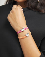 Orange Elastic Thread Sterling Silver Plated Bracelet With Heart