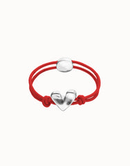 Red Elastic Thread Sterling Silver Plated Bracelet With Heart
