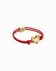 Red Elastic Thread 18K Gold Plated Bracelet With Heart