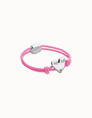 Pink Elastic Thread Sterling Silver Plated Bracelet With Heart