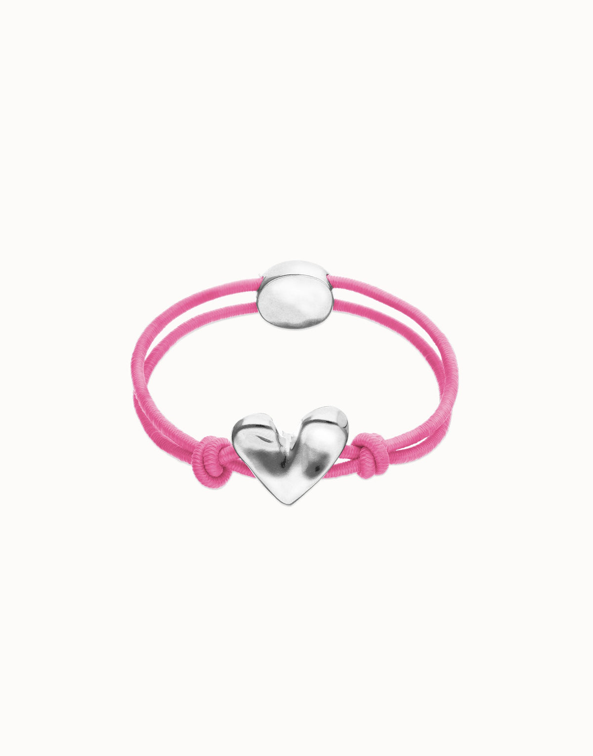 Pink Elastic Thread Sterling Silver Plated Bracelet With Heart