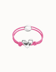 Pink Elastic Thread Sterling Silver Plated Bracelet With Heart