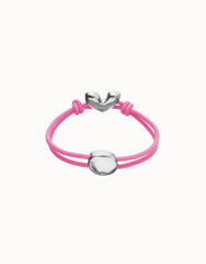 Pink Elastic Thread Sterling Silver Plated Bracelet With Heart