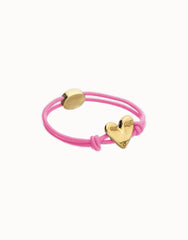 Pink Elastic Thread 18K Gold Plated Bracelet With Heart