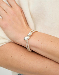 Bracelet Axis Double-Strand Bracelet With Lobster Clasp and Two Drops - Silver