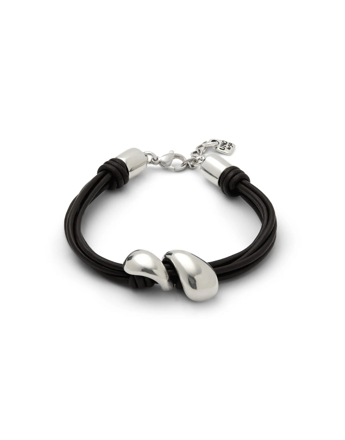 Bracelet Essentia Leather Bracelet With Two Drops - Silver