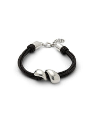 Bracelet Essentia Leather Bracelet With Two Drops - Silver