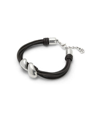 Bracelet Essentia Leather Bracelet With Two Drops - Silver