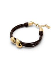 Bracelet Essentia Leather Bracelet With Two Drops - Gold