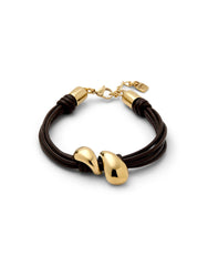 Bracelet Essentia Leather Bracelet With Two Drops - Gold
