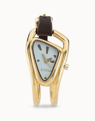 Golden Alloy Watch With Leather Strap