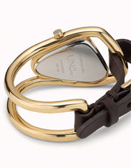 Golden Alloy Watch With Leather Strap