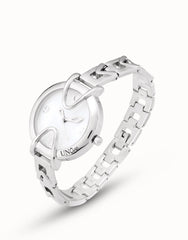 Sterling Silver Metal Alloy Watch With Metal Strap, White Interior Rounded Face