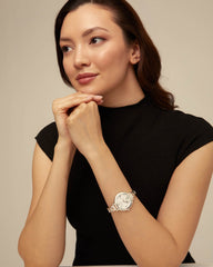 Sterling Silver Metal Alloy Watch With Metal Strap, White Interior Rounded Face