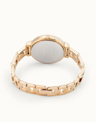 18K Gold Plated Metal Alloy Watch With Metal Strap, White Interior Rounded Face