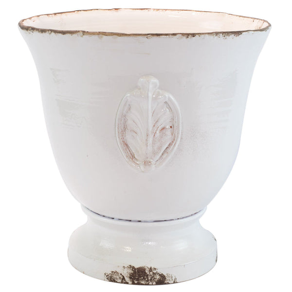 Rustic Garden White Large Footed Planter With Emblem