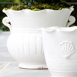 Rustic Garden White Small Scallop Planter With Emblem