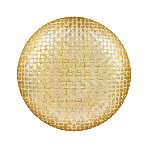 Rufolo Glass Gold Basketweave Large Shallow Bowl
