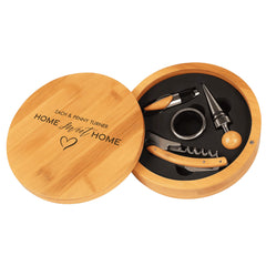 Round Bamboo 4-Piece Wine Tool Set