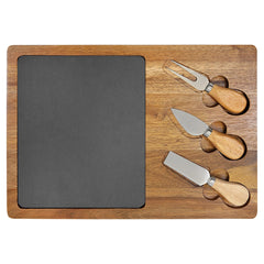 14x10 Acacia Wood/Slate Rectangle Cheese Set with Three Tools