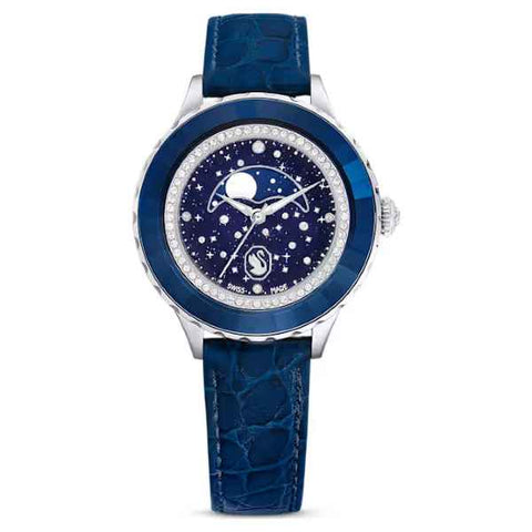 Octea Moon Watch Blue Stainless Steel Leather Strap