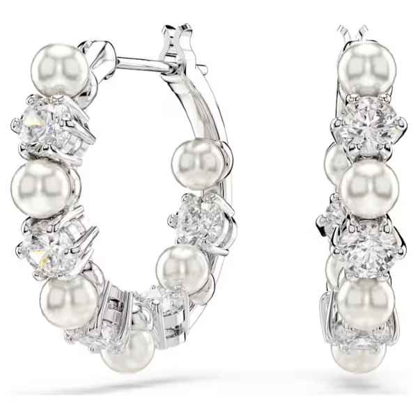 Matrix Pierced Hoop Earrings White Pearl