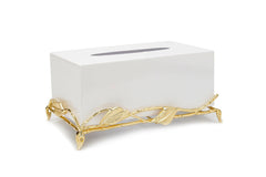 White Tissue Box on Gold Leaf Design Base