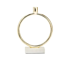 Gold Circular Taper Candle Holder on Marble Base - 11.75"H