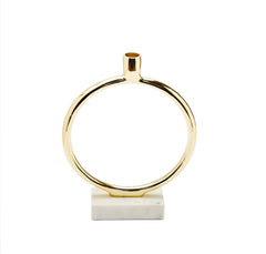 Gold Circular Taper Candle Holder on Marble Base - 11.75"H