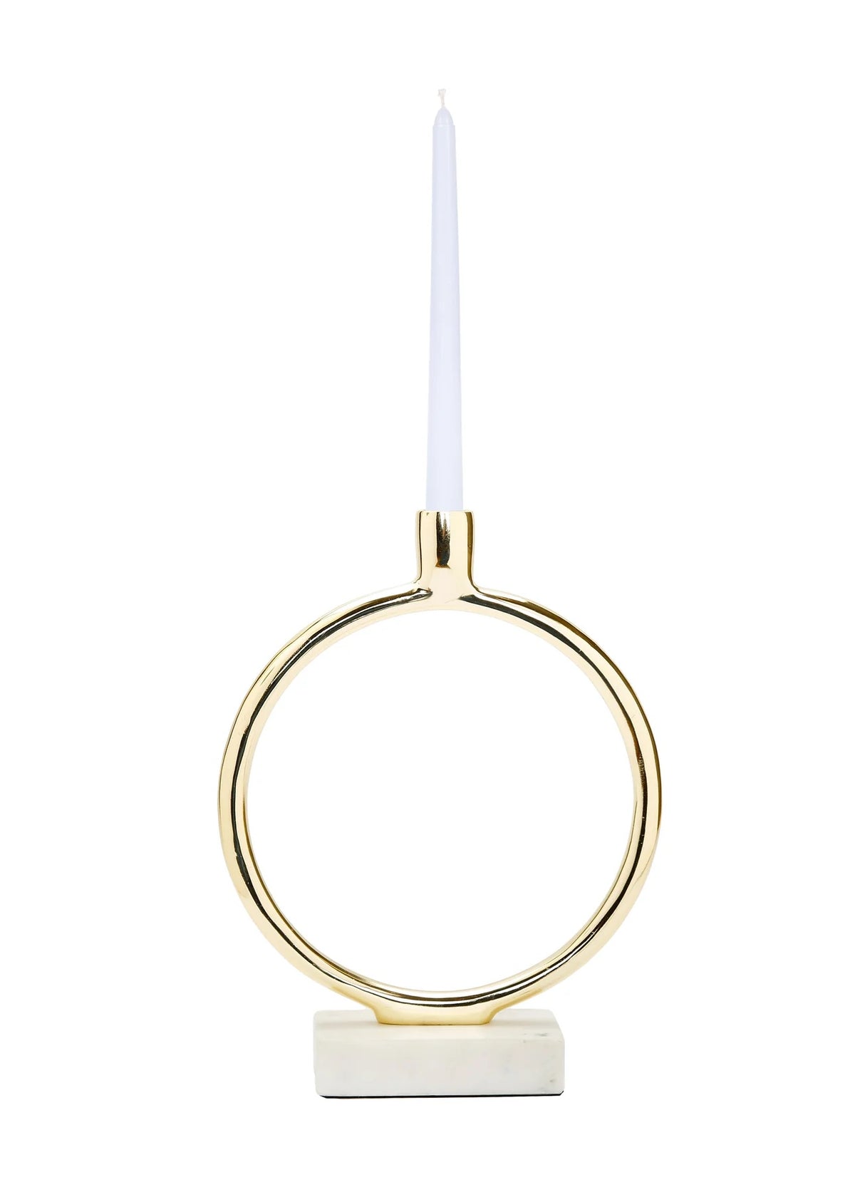 Gold Circular Taper Candle Holder on Marble Base - 11.75"H